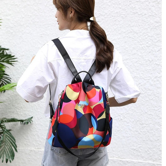 Anti-Theft Women Backpack Fashion, Oxford Cloth Bag, Geometric Pattern, Waterproof Travel Bag