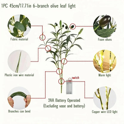Artificial Olive Branch LED Light Faux Plant