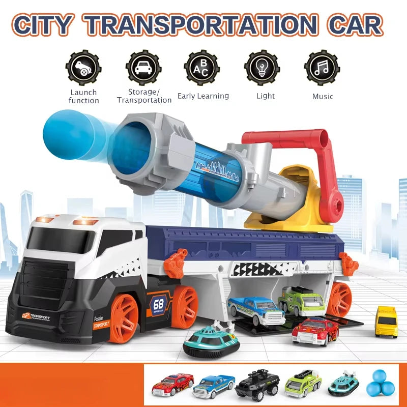 Auto Launcher Toy Truck – Push & Launch Vehicle Playset, Lights & Sounds, ABC & 123 Learning, Safe for Kids 2+