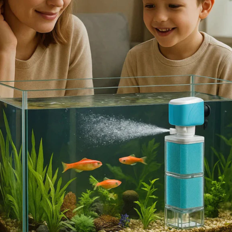 Automatic Aquarium Filter System with 360° Adjustable Bubbles, Flow Control, Waste Suction.