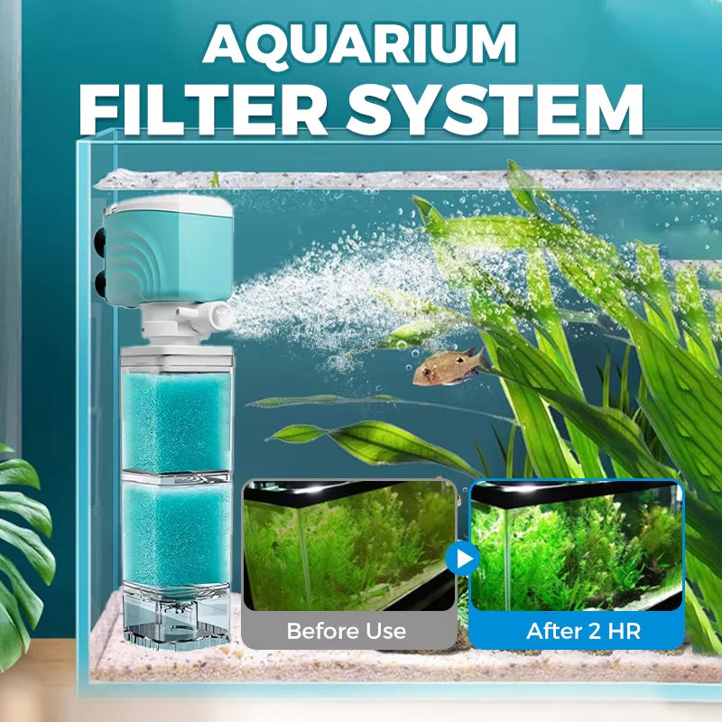 Automatic Aquarium Filter System with 360° Adjustable Bubbles, Flow Control, Waste Suction.