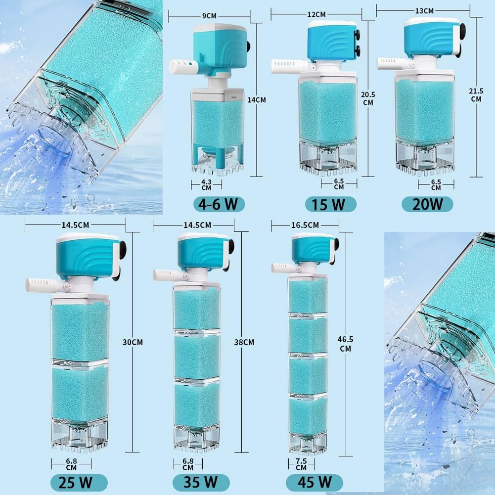 Automatic Aquarium Filter System with 360° Adjustable Bubbles, Flow Control, Waste Suction.