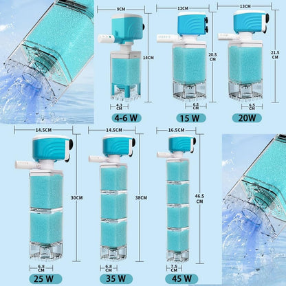 Automatic Aquarium Filter System with 360° Adjustable Bubbles, Flow Control, Waste Suction.