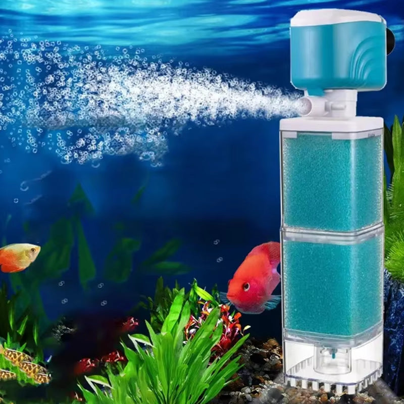 Automatic Aquarium Filter System with 360° Adjustable Bubbles, Flow Control, Waste Suction.