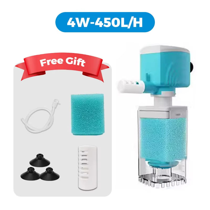 Automatic Aquarium Filter System with 360° Adjustable Bubbles, Flow Control, Waste Suction.