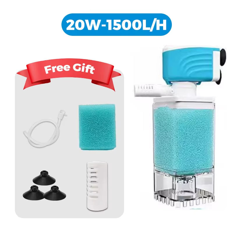 Automatic Aquarium Filter System with 360° Adjustable Bubbles, Flow Control, Waste Suction.