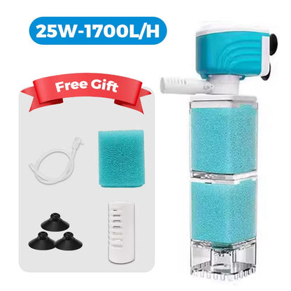 Automatic Aquarium Filter System with 360° Adjustable Bubbles, Flow Control, Waste Suction.