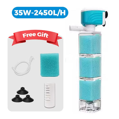 Automatic Aquarium Filter System with 360° Adjustable Bubbles, Flow Control, Waste Suction.