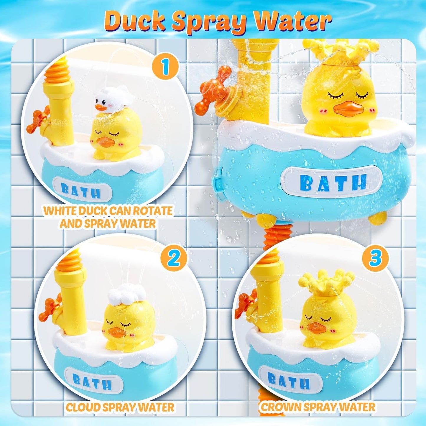 Baby Bath Toy - Cute Duck-Shaped with Flower Shower, Non-Toxic ABS Material, Water-Comfort Training, Safe for Ages 3+