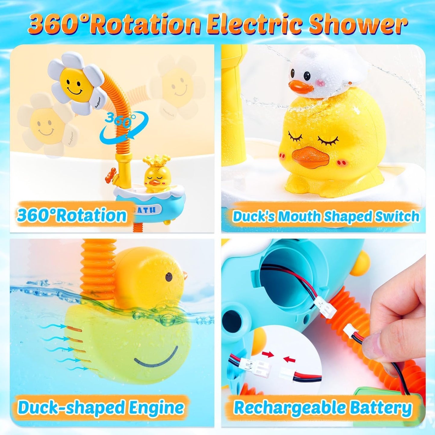 Baby Bath Toy - Cute Duck-Shaped with Flower Shower, Non-Toxic ABS Material, Water-Comfort Training, Safe for Ages 3+