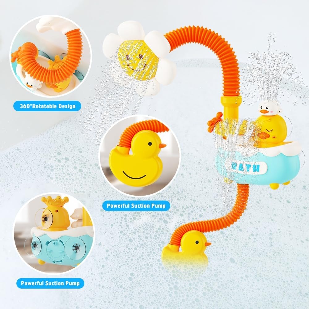 Baby Bath Toy - Cute Duck-Shaped with Flower Shower, Non-Toxic ABS Material, Water-Comfort Training, Safe for Ages 3+