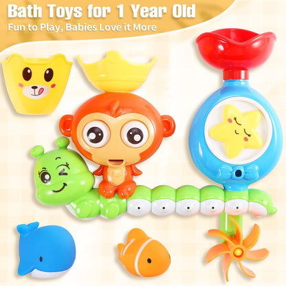 Baby Bath Toy Monkey & Caterpillar with Suction Cups, Safe for Ages 1+