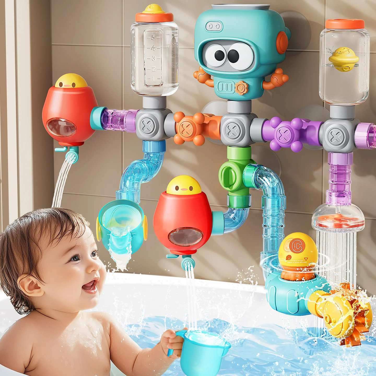 Baby Bath Toy – Water Pipe Assembly Set with Suction Cups, Safe for Ages 3+