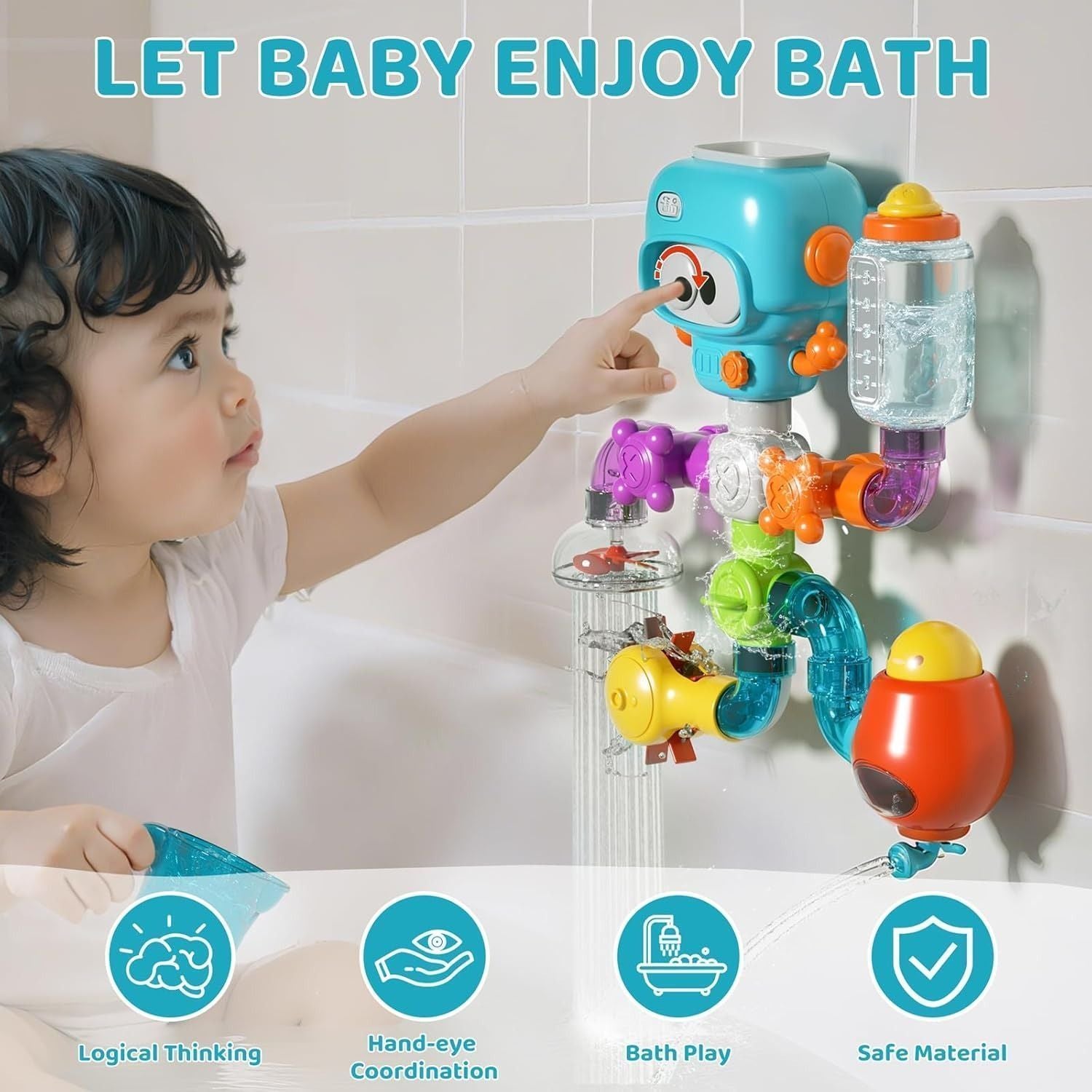 Baby Bath Toy – Water Pipe Assembly Set with Suction Cups, Safe for Ages 3+