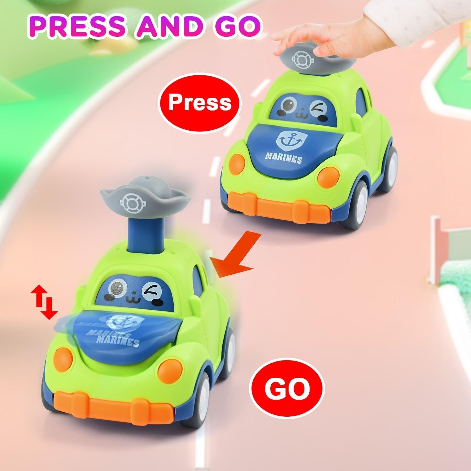 Baby Cartoon Inertia Car Toy with Pull Back Cars, Montessori Early Education, Sensory development, Safe for Ages 1+