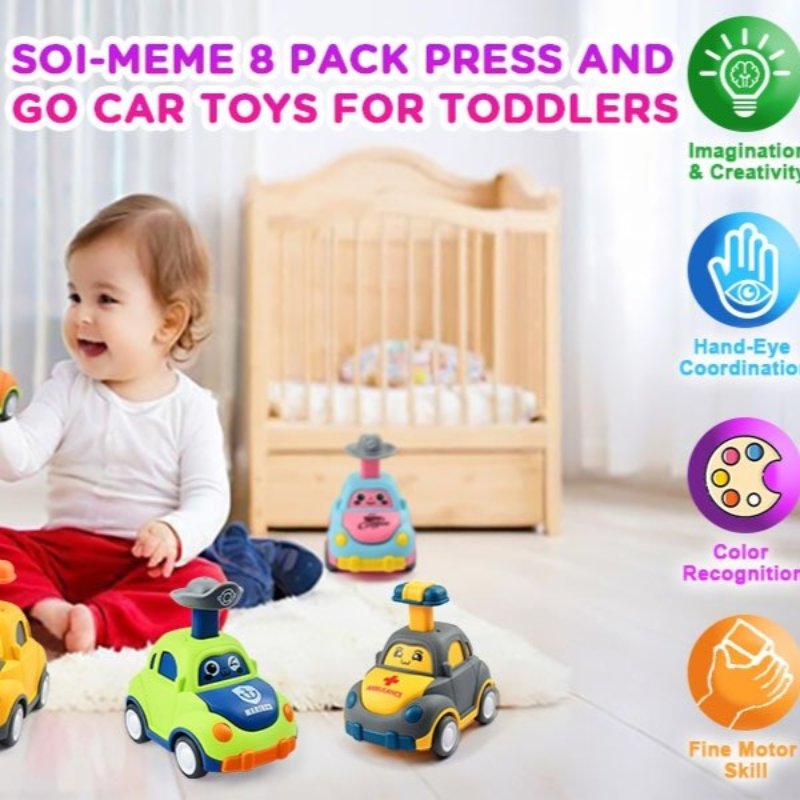 Baby Cartoon Inertia Car Toy with Pull Back Cars, Montessori Early Education, Sensory development, Safe for Ages 1+