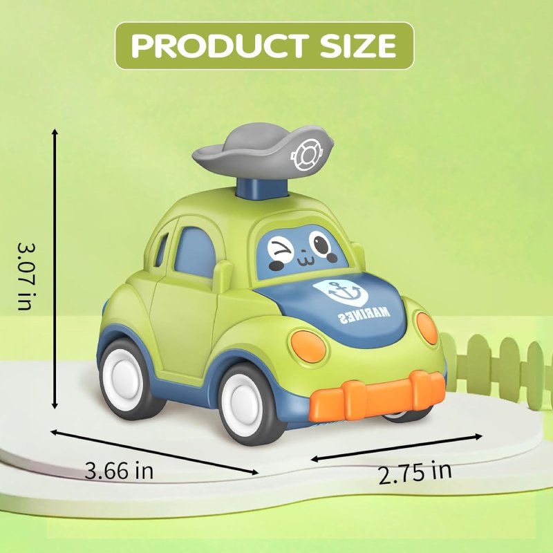 Baby Cartoon Inertia Car Toy with Pull Back Cars, Montessori Early Education, Sensory development, Safe for Ages 1+