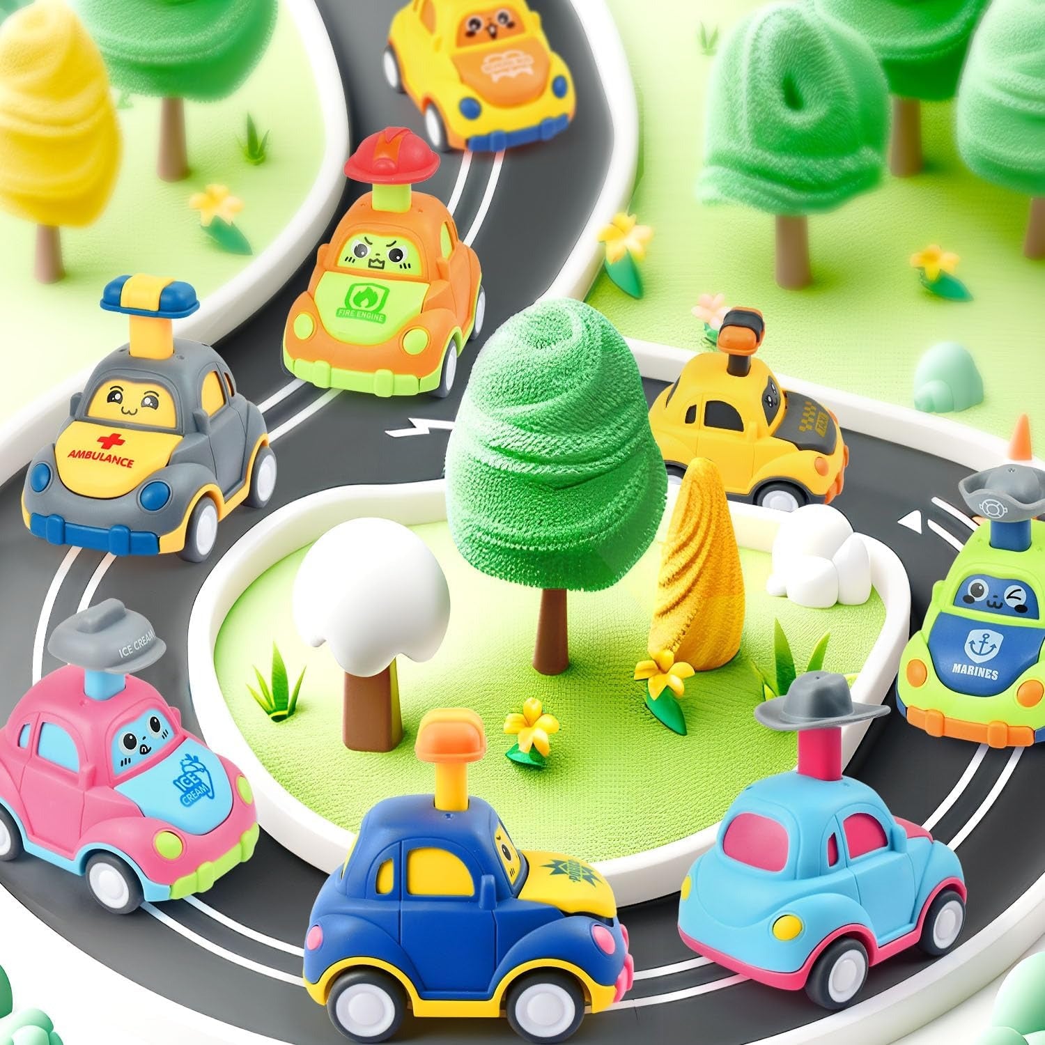 Baby Cartoon Inertia Car Toy with Pull Back Cars, Montessori Early Education, Sensory development, Safe for Ages 1+