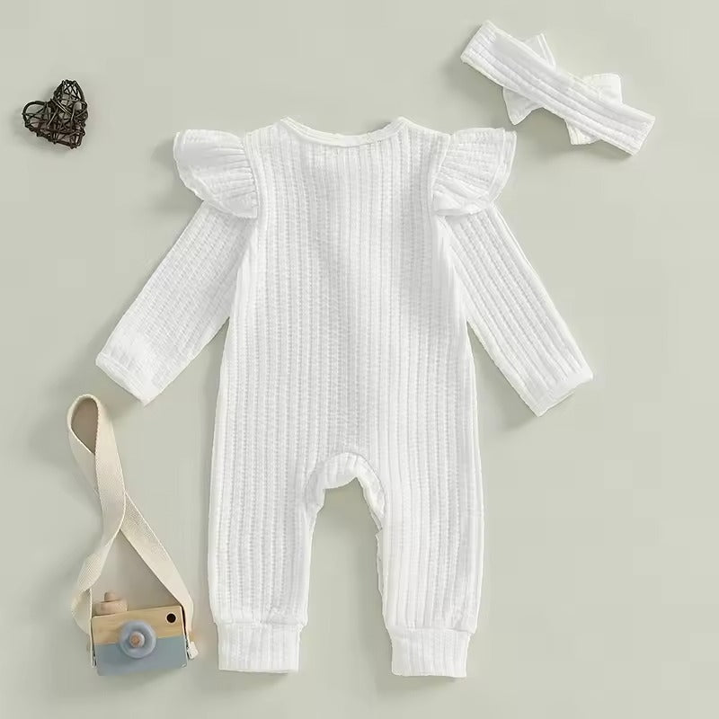 Baby Clothes New Born Baby Clothing Solid Color Flying Sleeve Ruffled Zipper Romper