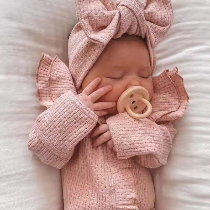 Baby Clothes New Born Baby Clothing Solid Color Flying Sleeve Ruffled Zipper Romper