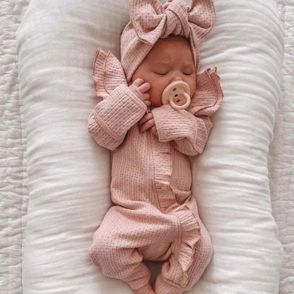 Baby Clothes New Born Baby Clothing Solid Color Flying Sleeve Ruffled Zipper Romper