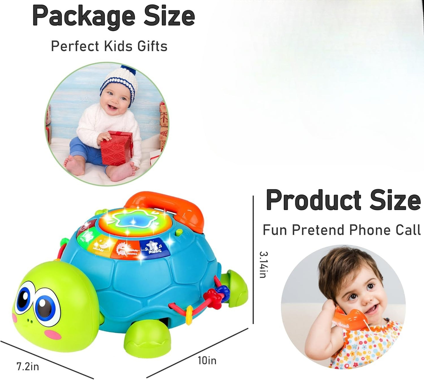 Baby Musical Turtle Toy with Light & Sound, Safe for Ages 6 Months +