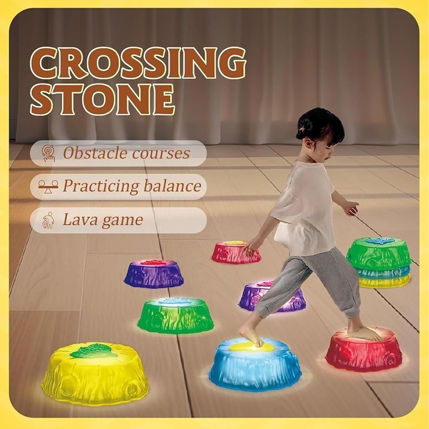 Balance Training Toy with LED Stepping Stones, Non-Slip, Durable, Indoor Outdoor Use, Safe for Ages 3+