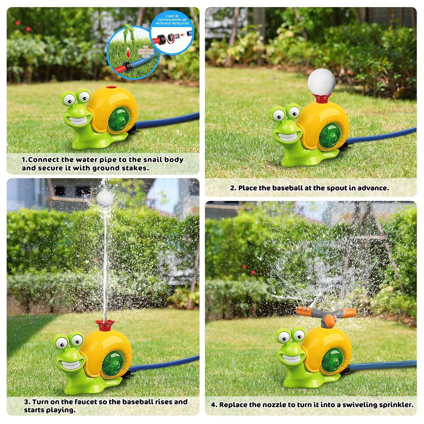 Baseball Sprinkler Toy with Snail Design, Rotating Water Mechanism, Promotes Physical Activity, Safe for Ages 3+