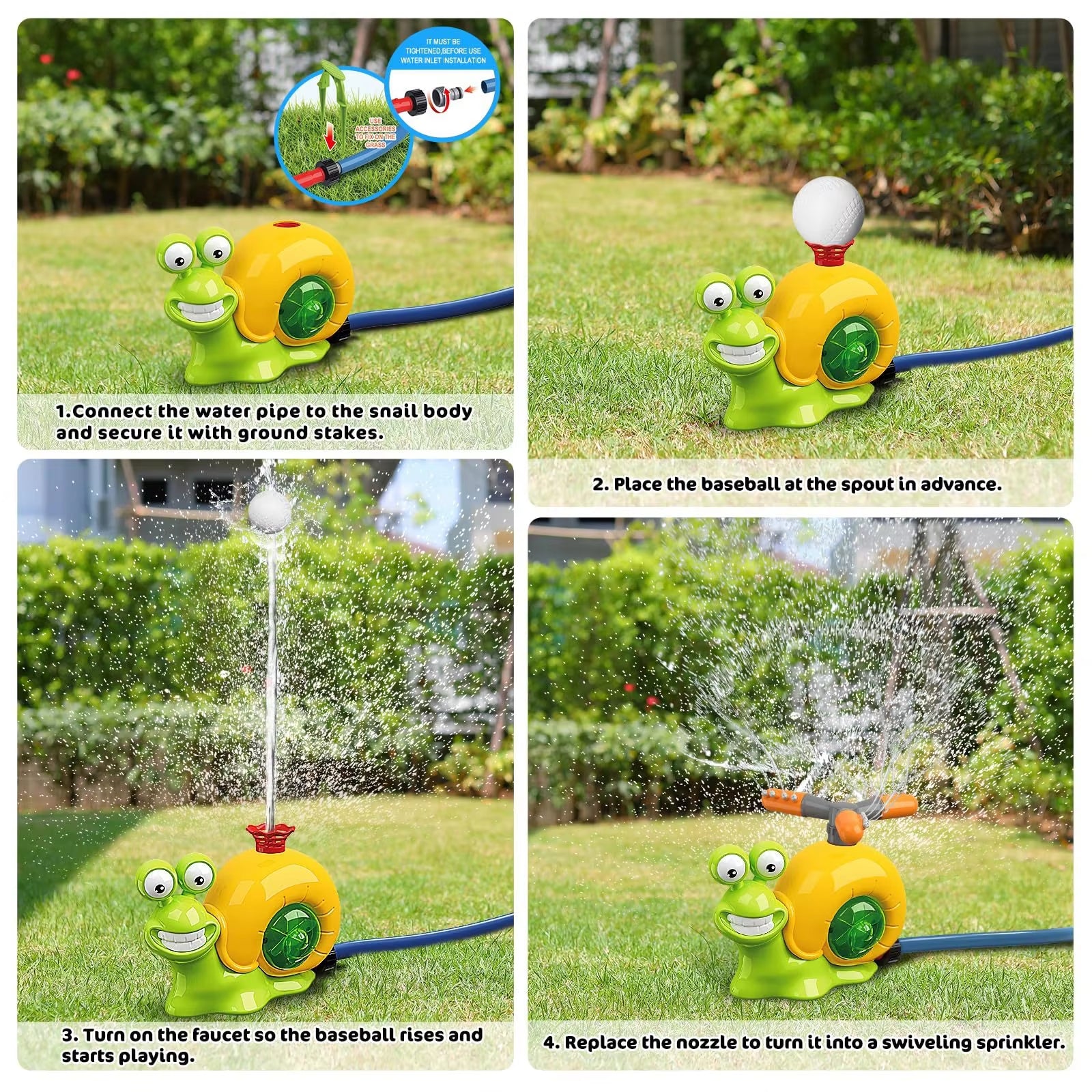 Baseball Sprinkler Toy with Snail Design, Rotating Water Mechanism, Promotes Physical Activity, Safe for Ages 3+