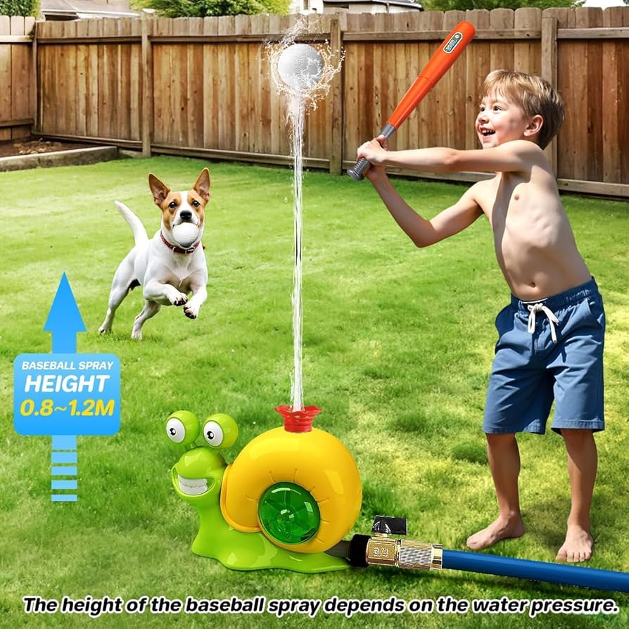 Baseball Sprinkler Toy with Snail Design, Rotating Water Mechanism, Promotes Physical Activity, Safe for Ages 3+