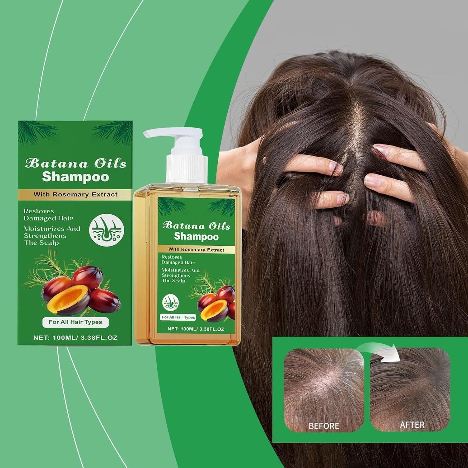 Batana Oil Shampoo with Rosemary Extract, Restores Damaged Hair, Promotes Healthy Hair Growth