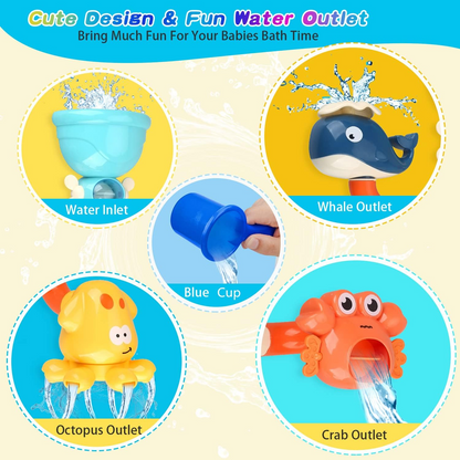 Bath Kids Toys, Waterfall Fill, Spin & Flow Octopus Crab Faucet Shower, Safe for Ages 2+