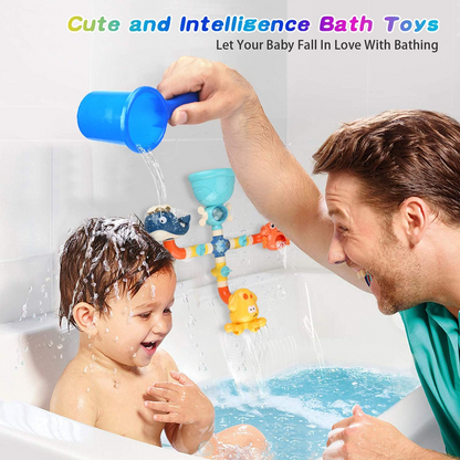 Bath Kids Toys, Waterfall Fill, Spin & Flow Octopus Crab Faucet Shower, Safe for Ages 2+