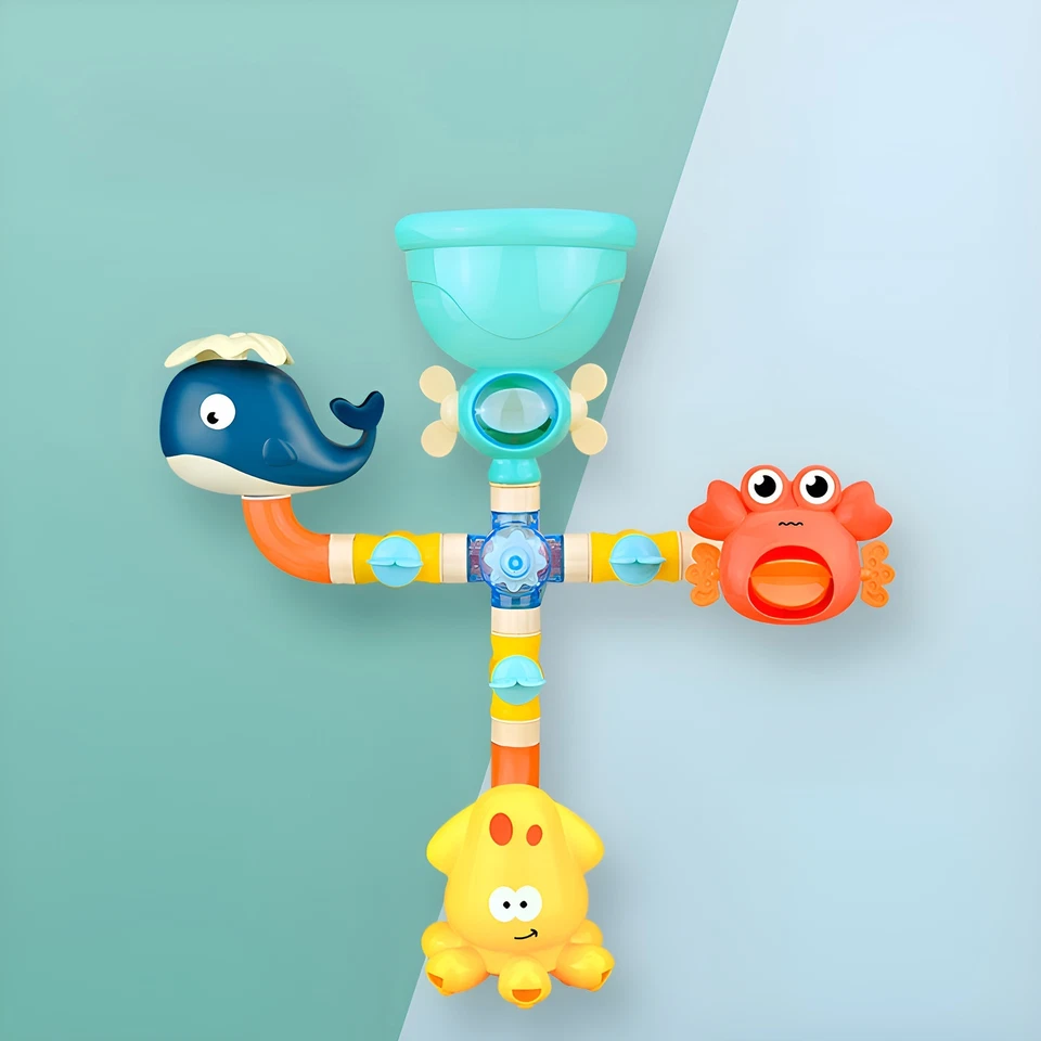 Bath Kids Toys, Waterfall Fill, Spin & Flow Octopus Crab Faucet Shower, Safe for Ages 2+