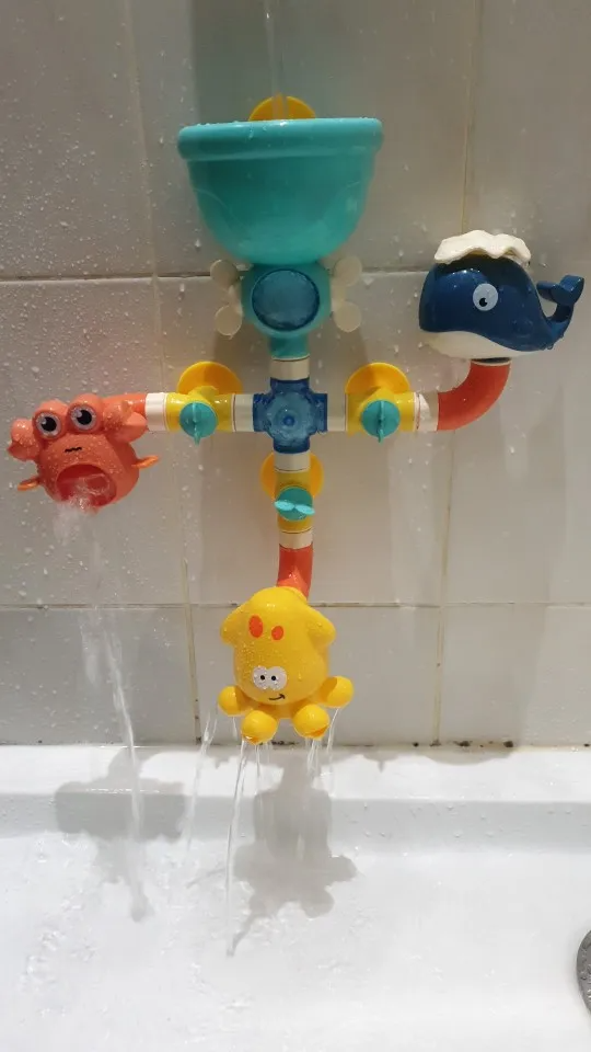 Bath Kids Toys, Waterfall Fill, Spin & Flow Octopus Crab Faucet Shower, Safe for Ages 2+