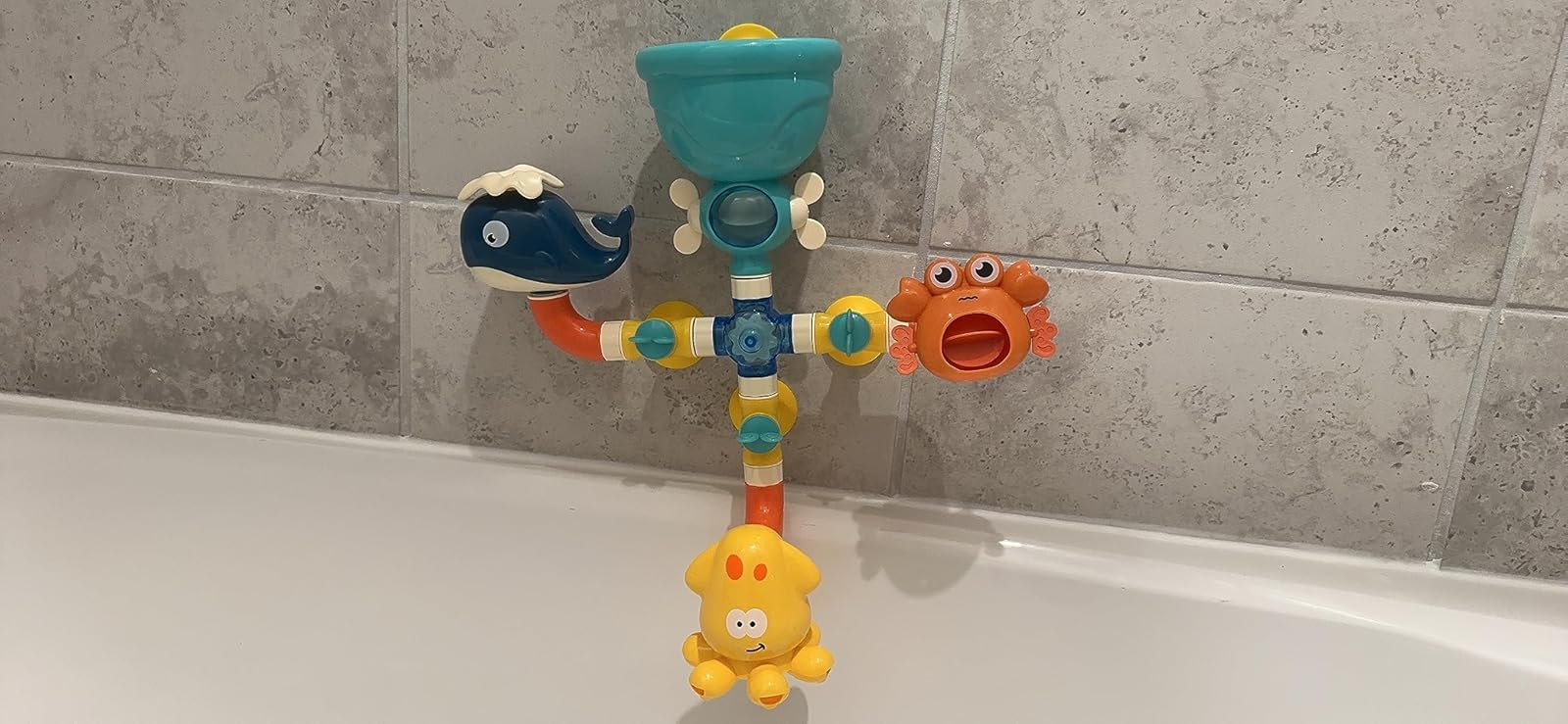 Bath Kids Toys, Waterfall Fill, Spin & Flow Octopus Crab Faucet Shower, Safe for Ages 2+