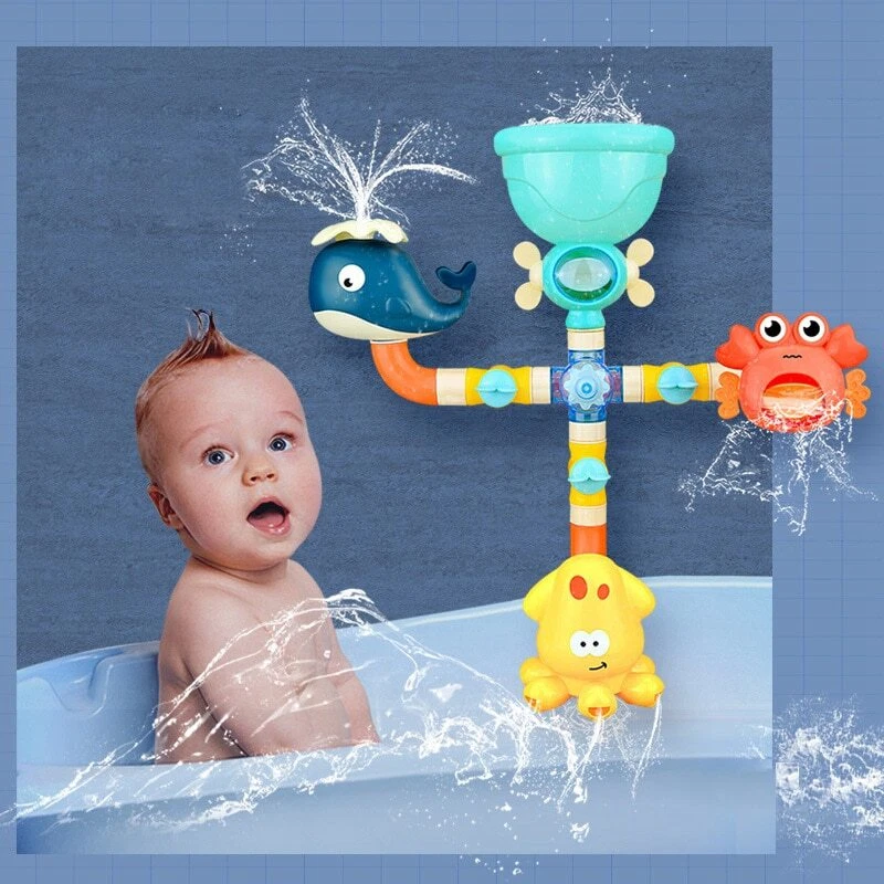 Bath Kids Toys, Waterfall Fill, Spin & Flow Octopus Crab Faucet Shower, Safe for Ages 2+