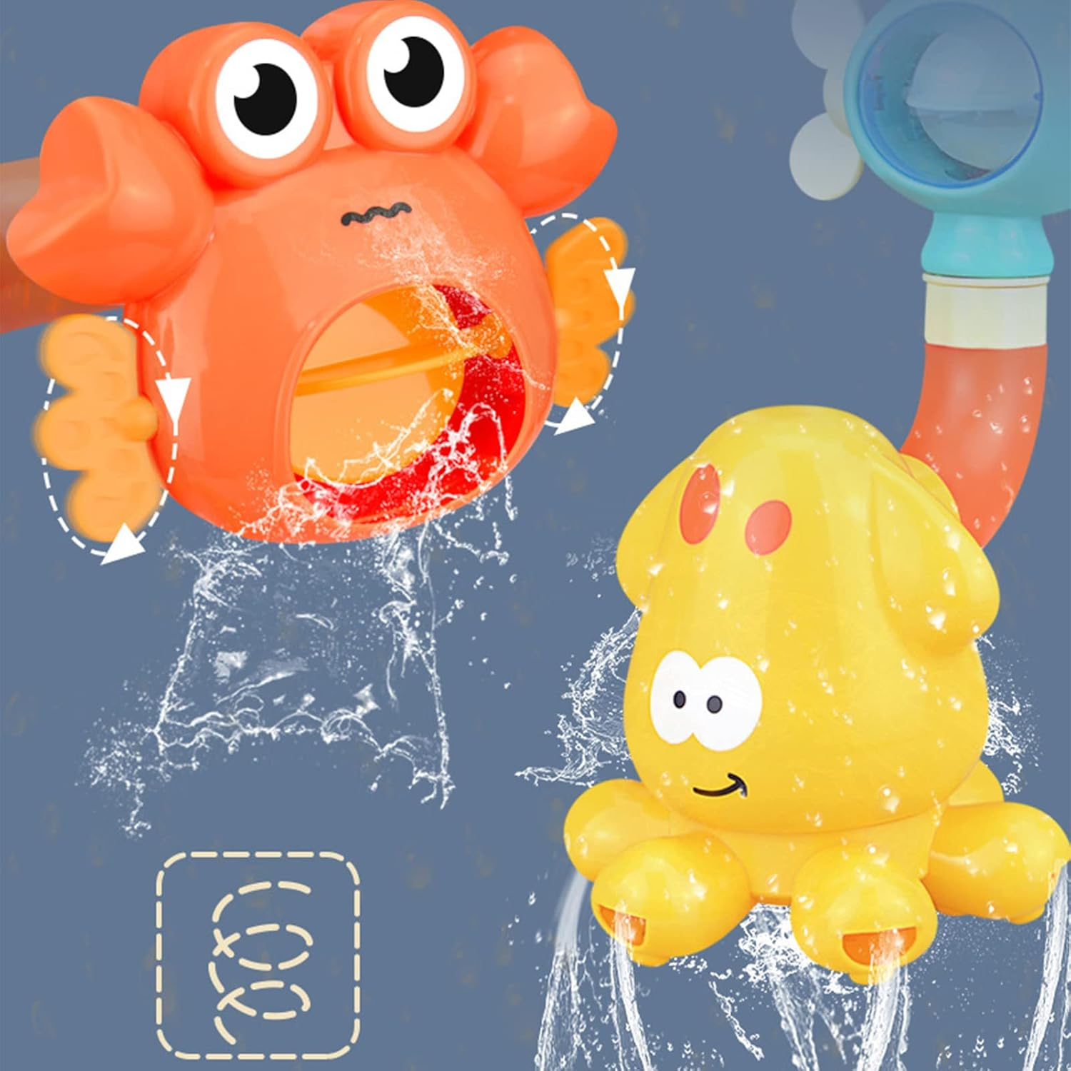 Bath Kids Toys, Waterfall Fill, Spin & Flow Octopus Crab Faucet Shower, Safe for Ages 2+
