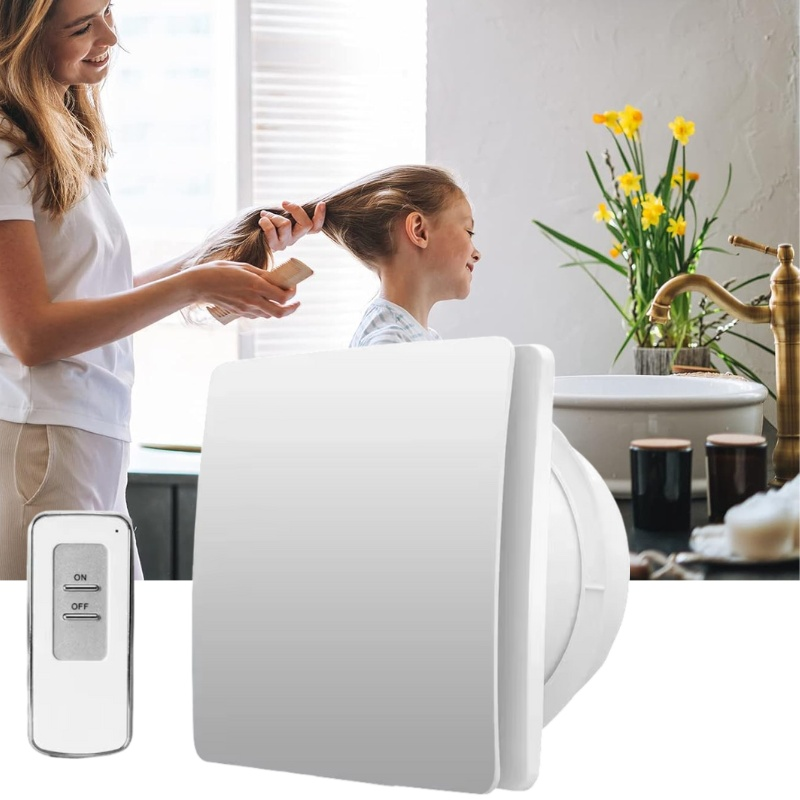 Bathroom Extractor Fan - Silent Air Vent with Remote Control, Effective Odor Removal and Dehumidification