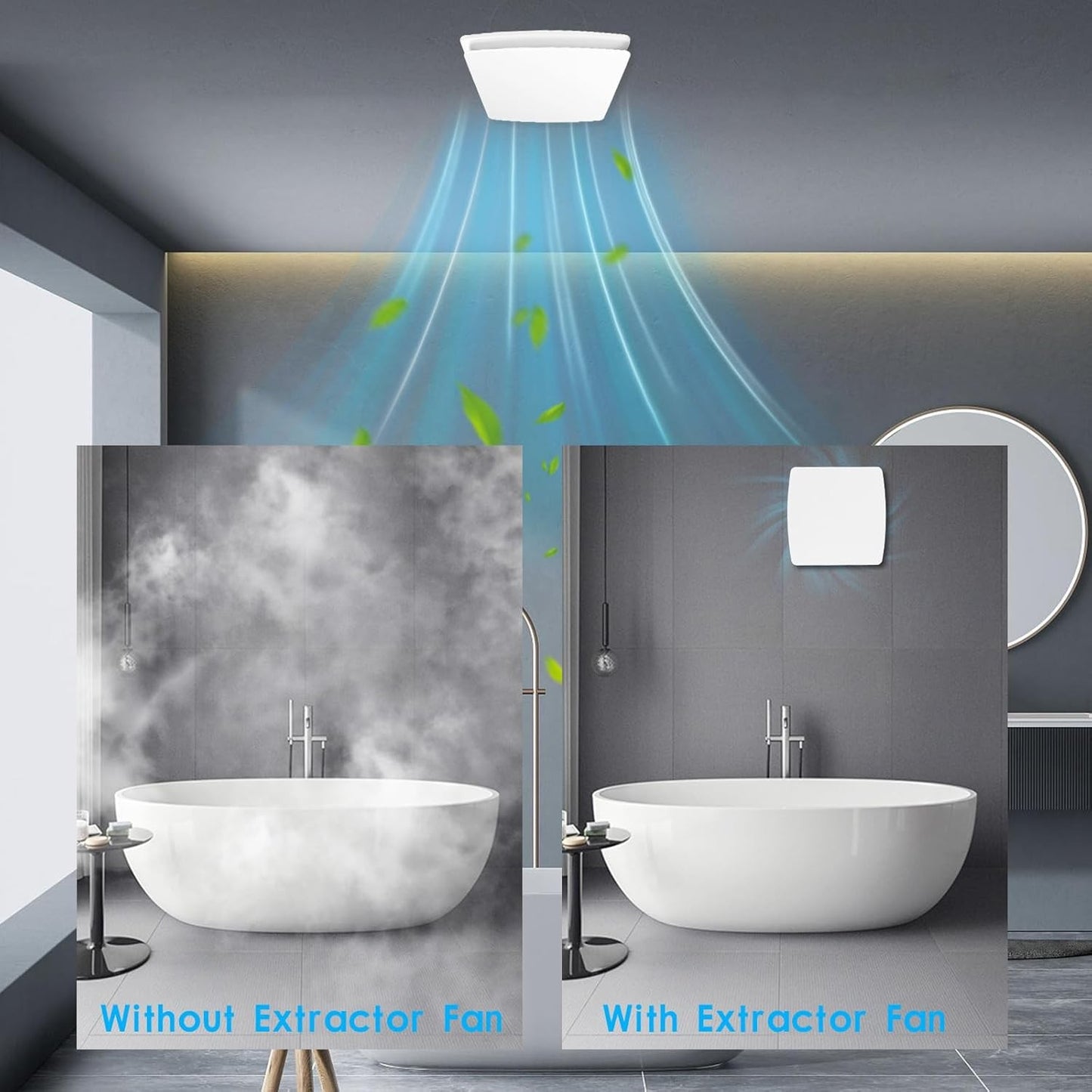 Bathroom Extractor Fan - Silent Air Vent with Remote Control, Effective Odor Removal and Dehumidification