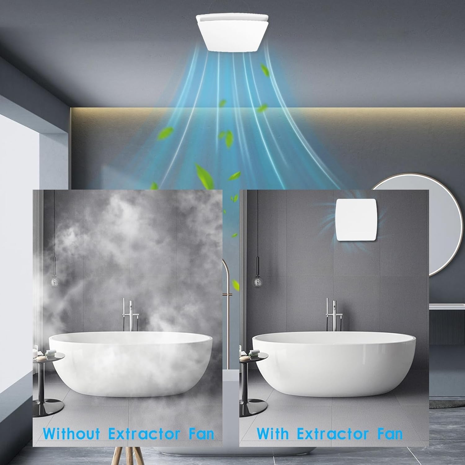 Bathroom Extractor Fan - Silent Air Vent with Remote Control, Effective Odor Removal and Dehumidification