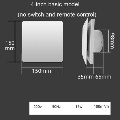 Bathroom Extractor Fan - Silent Air Vent with Remote Control, Effective Odor Removal and Dehumidification