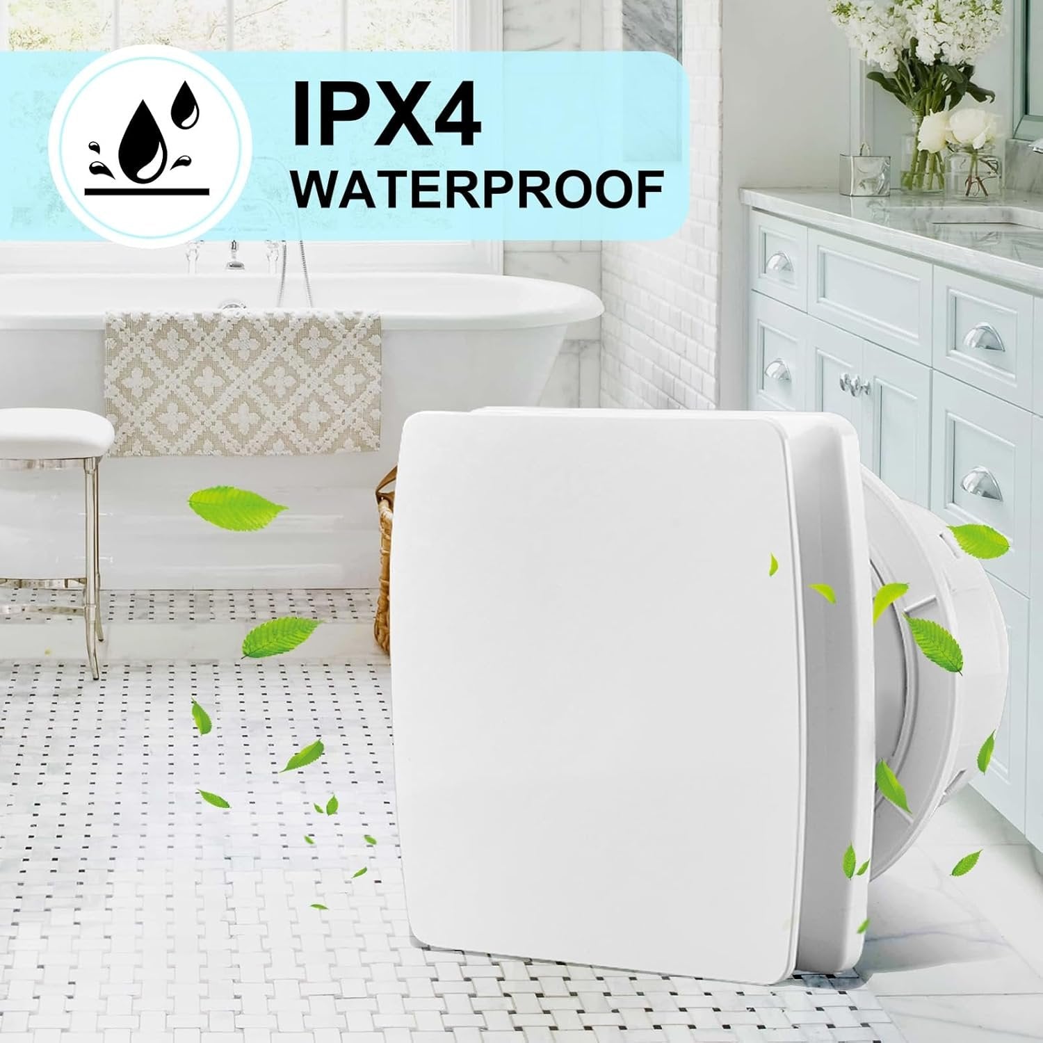 Bathroom Extractor Fan - Silent Air Vent with Remote Control, Effective Odor Removal and Dehumidification