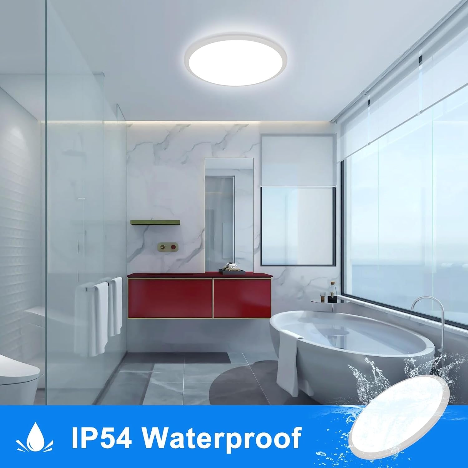 Bathroom LED Ceiling Light, 15W 1500lm, IP54 Waterproof, Ultra-Thin Design, Energy-Saving