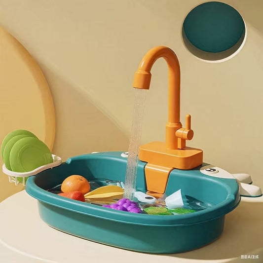 Battery Kitchen Sink Toy with Realistic Water Circulation, ABS plastic, Safe for Ages 3+