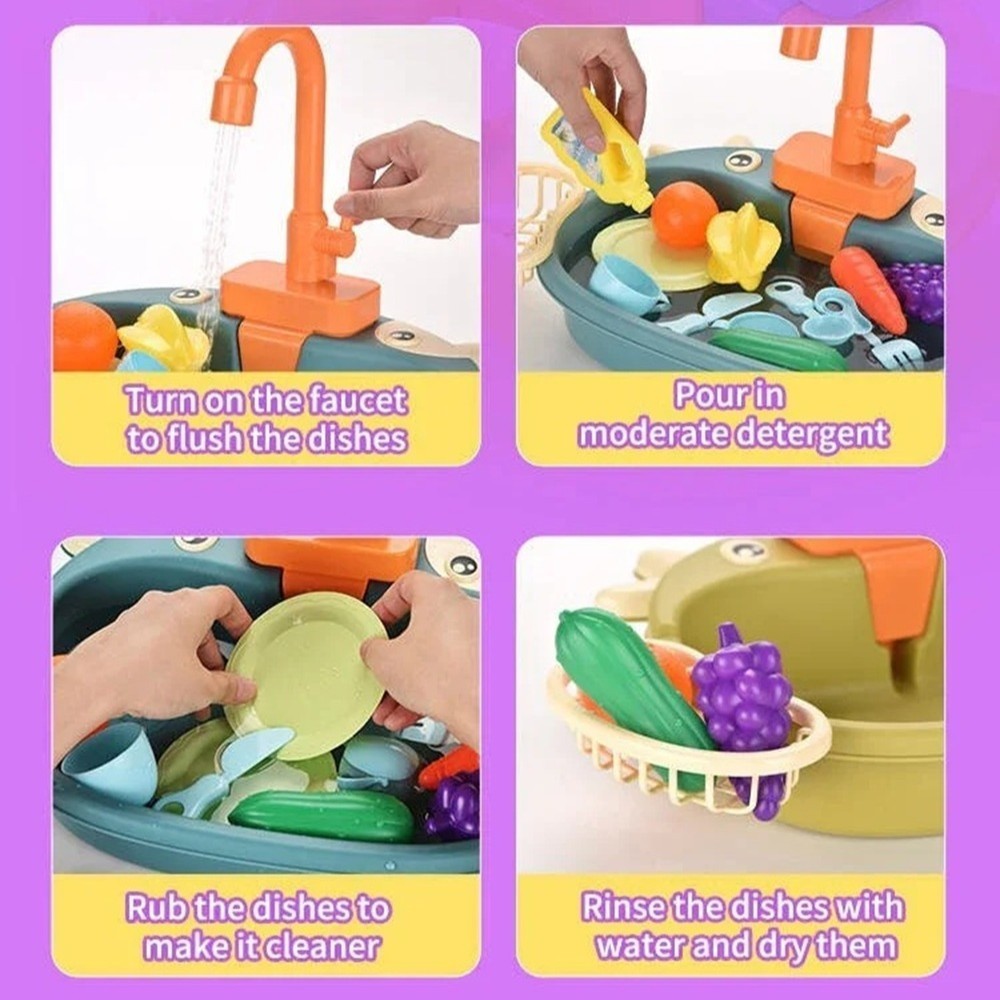 Battery Kitchen Sink Toy with Realistic Water Circulation, ABS plastic, Safe for Ages 3+