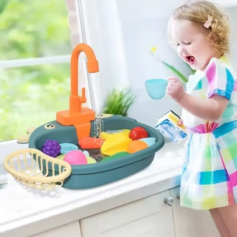 Battery Kitchen Sink Toy with Realistic Water Circulation, ABS plastic, Safe for Ages 3+
