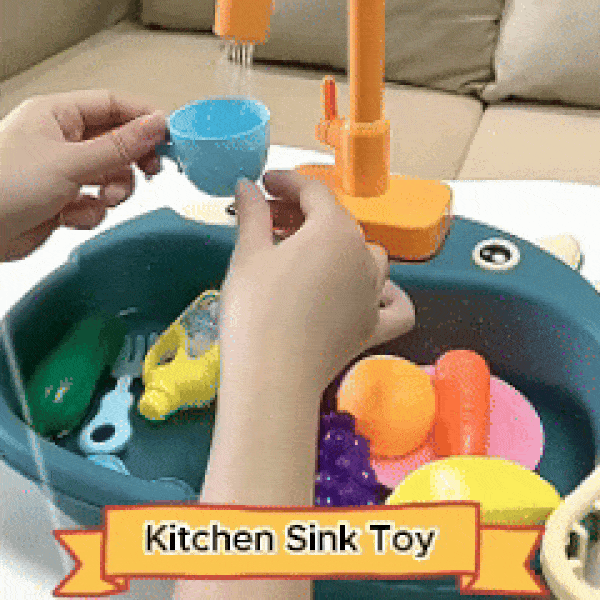 Battery Kitchen Sink Toy with Realistic Water Circulation, ABS plastic, Safe for Ages 3+