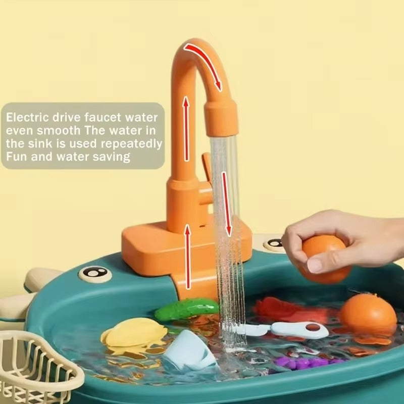 Battery Kitchen Sink Toy with Realistic Water Circulation, ABS plastic, Safe for Ages 3+