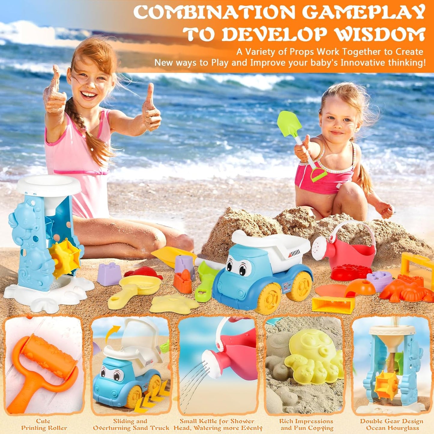 Beach Toys Great with Outdoor Play Sand Tools Bath Toys Kids Wheelbarrow Garden Toy Gift for Summer